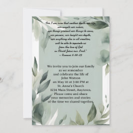 Convite Memorial de Sage Green and White Leaves