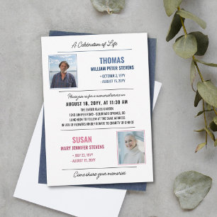Convite Memorial Duplo da Celebração da Vida Rosa Azul Mod