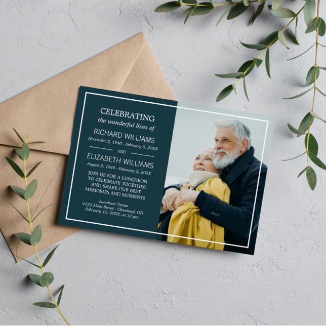 Convite Memorial Duplo de Fotografia Simples de Azul de Pe (Criador carregado)