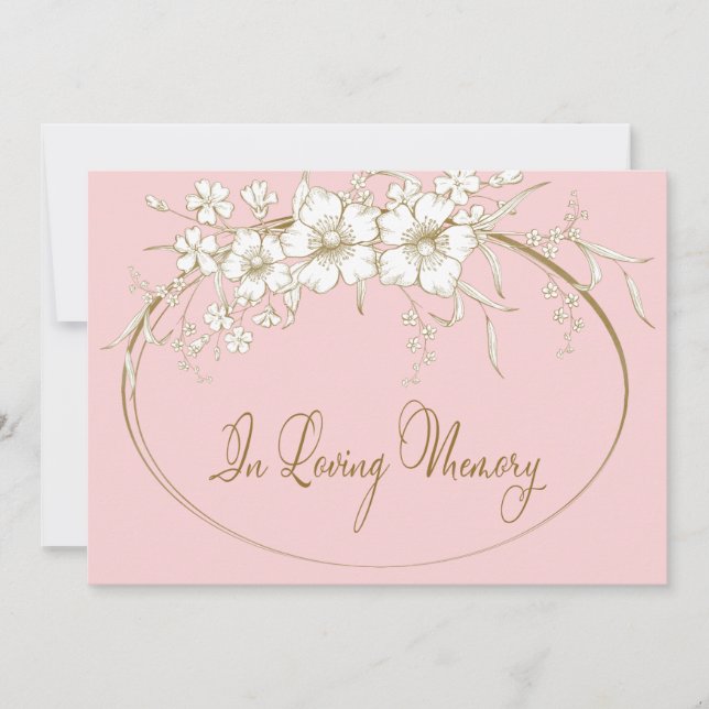 Convite Memorial Floral Dourado Elegante de Memória Amante (Frente)