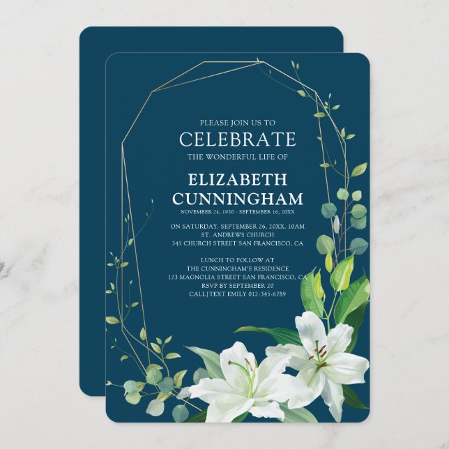 Convite Memorial Floral e Foliage Moderno (Frente/Verso)
