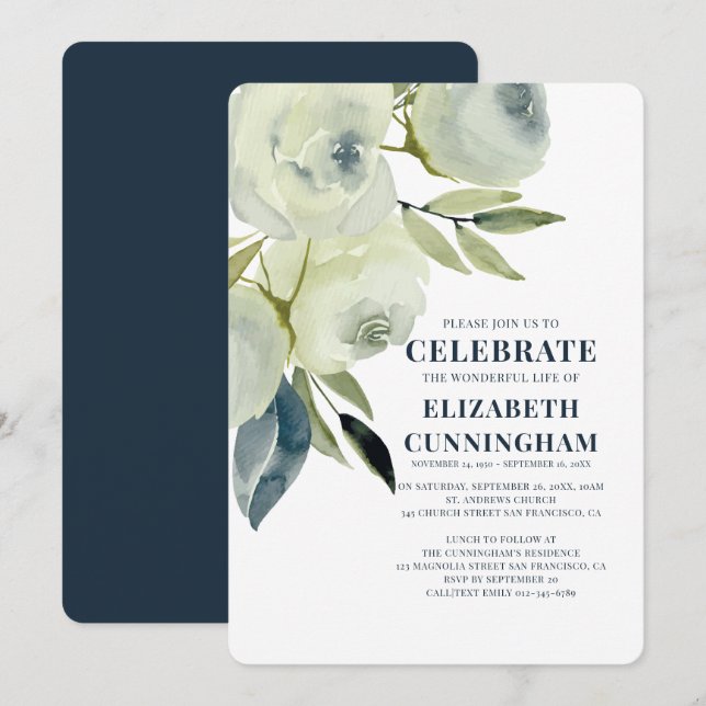 Convite Memorial Floral Moderno de Watercolor (Frente/Verso)