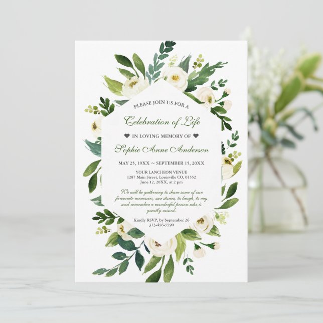 Convite Memorial Funeral das Flores Brancas (Em pé/Frente)