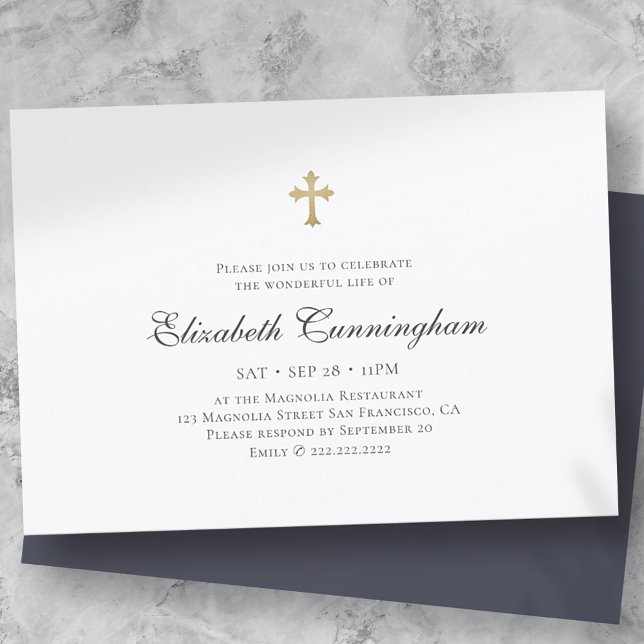 Convite Memorial Funeral Modern Simple Faux Gold Cross (Criador carregado)