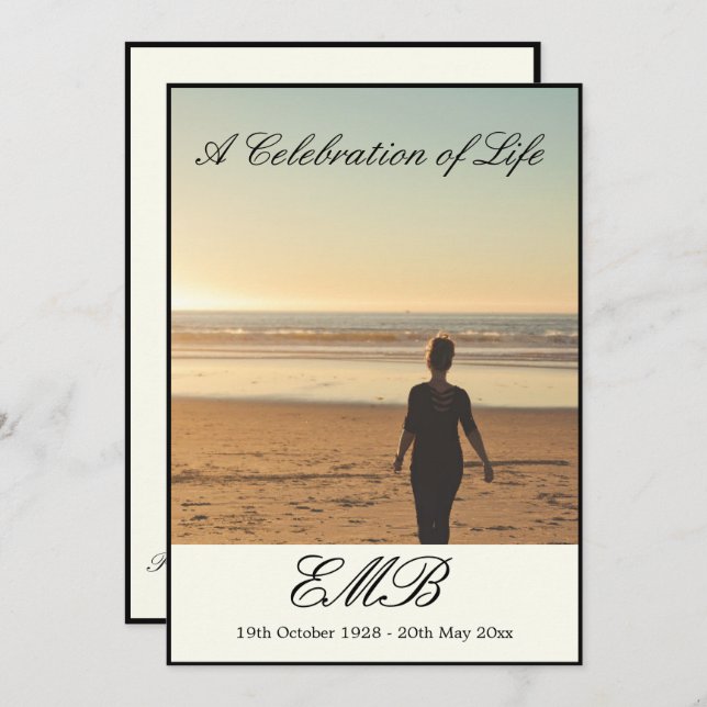 Convite Memorial Funeral Simples Foto Celebração da Vida (Frente/Verso)