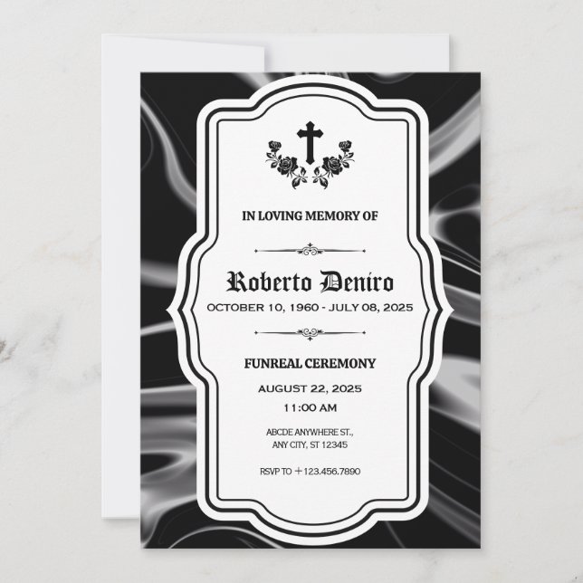 Convite Memorial Funreal Black satin gótica elegante (Frente)