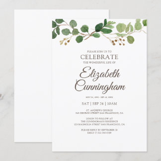 Convite Memorial Modern Simple Greenerase Foliage Botanica