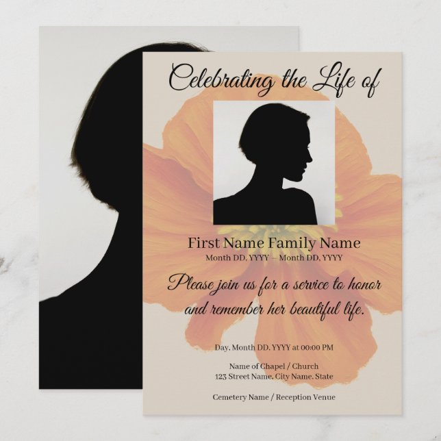 convite memorial para o Orange Poppy (Frente/Verso)