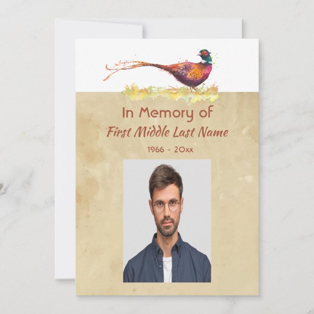 Convite Memorial Photo Invite Watercolor Pheasant Bird (Frente)