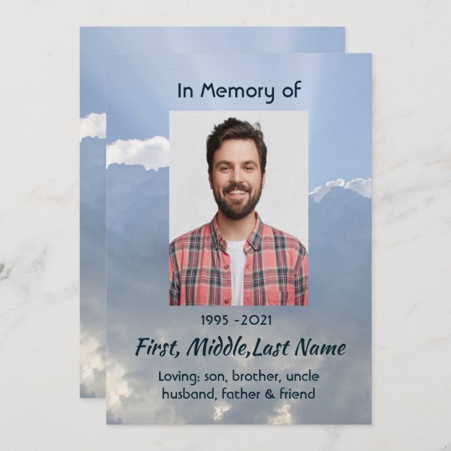Convite Memorial Photo Prayer Heavenly Sky (Frente/Verso)
