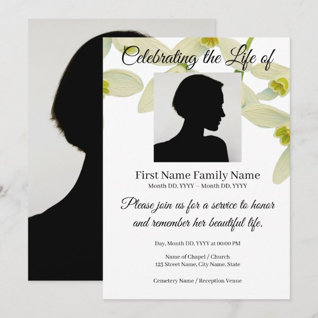 convite memorial rosa snowdrop (Frente/Verso)