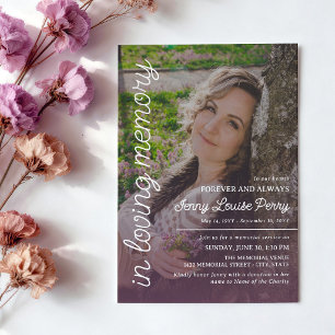 Convite Memorial Roxo Suave Foto Grande Texto Branco