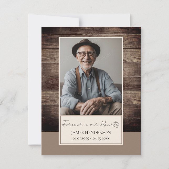 Convite Memorial Rusitc Wood Fotografia Funeral Keepsasaam (Frente)