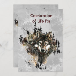 Convite Memorial Service Invite Wolf Wolves Animal art