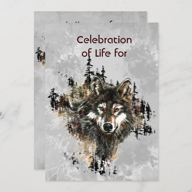 Convite Memorial Service Invite Wolf Wolves Animal art (Frente/Verso)