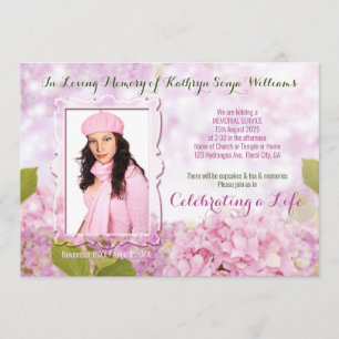 Convite Memorial Serviço Rosa Hydrangea Adicionar Sua Foto