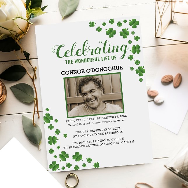 Convite Memorial Shamrock Clover | Funeral Irlandês (Criador carregado)