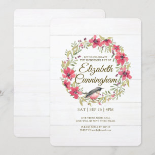 Convite Memorial Virtual de Pássaro Verde de Folhagem em 