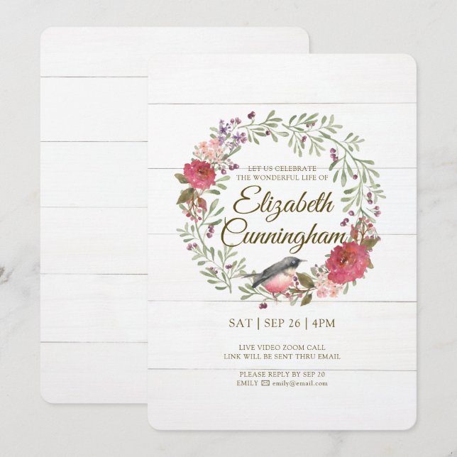 Convite Memorial Virtual de Pássaro Verde de Folhagem em Á (Frente/Verso)