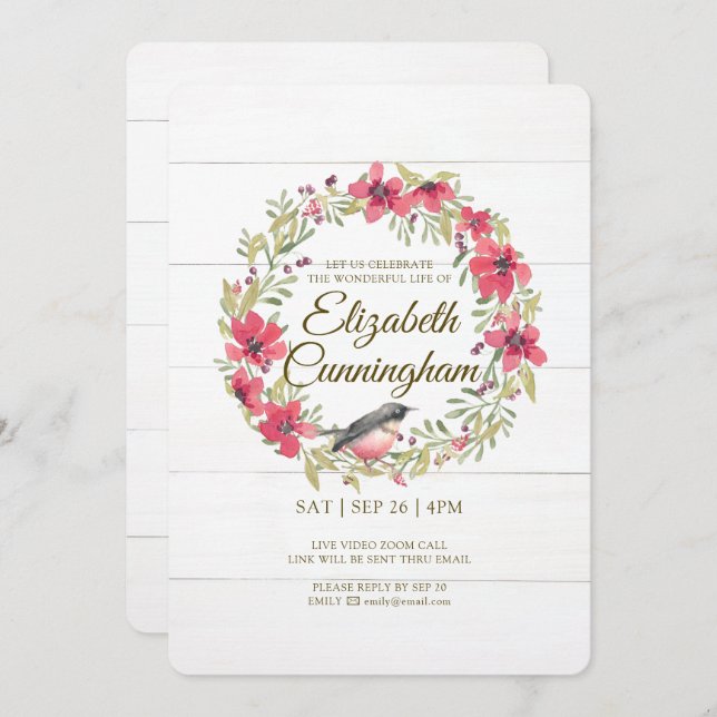 Convite Memorial Virtual de Pássaro Verde de Folhagem em Á (Frente/Verso)