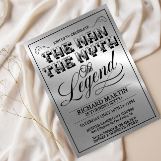 Convite Men’s Milestone Birthday Party, Silver Metal Look,