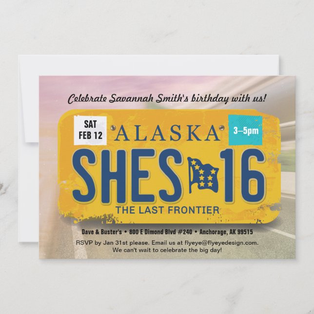 Convite Menina 16º Aniversário do Alaska License (Frente)