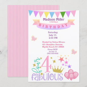 Convite Menina 4 e Festa de aniversário fabulosa