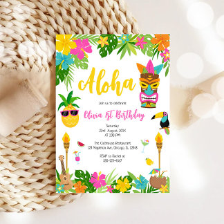 Convite Menina Abacate Aniversário Aloha Havaí Verão
