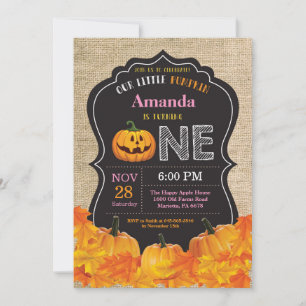 Convite Menina Abóbora de Halloween 1º Aniversário Rosa Bu