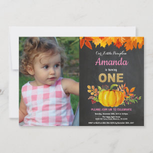 Convite Menina Abóbora Outono Primeiro Aniversário Quadro