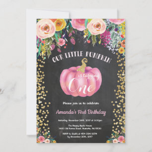 Convite Menina Abóbora Primeiro Aniversário Floral Giz Dou