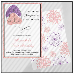 Convite Menina Abóbora Rosa Roxo Halloween 1º Aniversário
