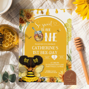 Convite Menina Afro Africana Girassol Abelha Mel 1º Aniver