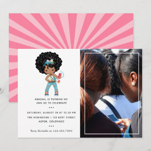 Convite Menina Afro-Americana Foto Cabine Selfie Aniversár