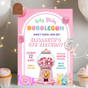 Convite Menina Aniversariante de Bala de Bubblegum Rosa