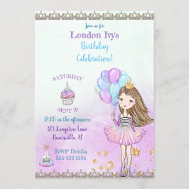 Convite Menina Aniversariante Princesa Cupcake Balões Lava