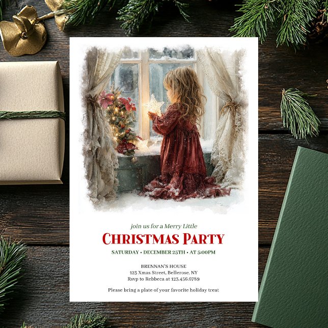 Convite Menina antiquada segurando estrela brilhante   (Old fashioned little girl holding shining star download invitation

)
