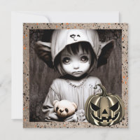 Menina Assustadora com Olhos Grandes no Halloween