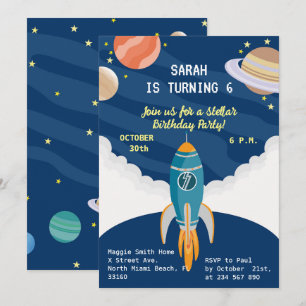 Convite Menina astronauta sonha Festa de aniversário