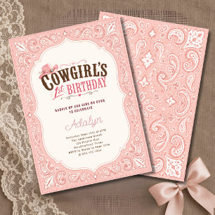 Convite Menina Bandana Rosa Paisley Cowgirl Aniversário de