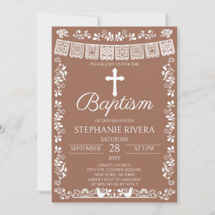 Convite Menina Batismo Terracota Papel Picado