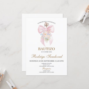 Convite Menina batizada com laço rosa