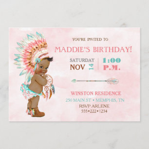 Convite Menina Bebê Adorno Tribal Afro-Americano Blush