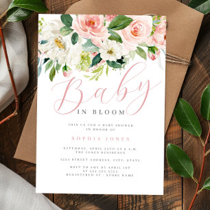Convite Menina Bebê Rosa Floral Bebê em Flor Chá de Bebê