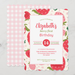 Convite Menina Berry Primeiro Aniversário Padrão de Morang
