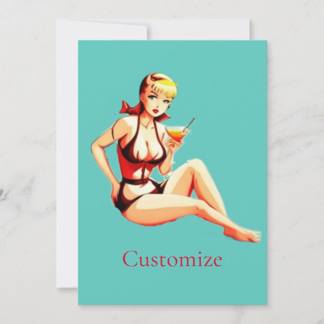 Convite Menina Bikini, Loura-branca, Thunder_Cove (Frente)