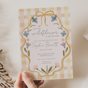 Convite Menina Boho Bebê Chuveiro Coquette Laço Flor Silve
