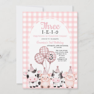 Convite Menina Boho Rosa Três-I-E-I-O Aniversário animal d