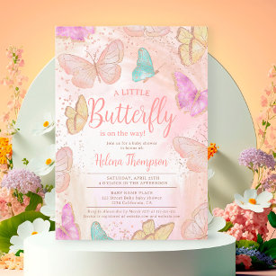 Convite Menina bonita rosa um chá de fraldas chic borbolet