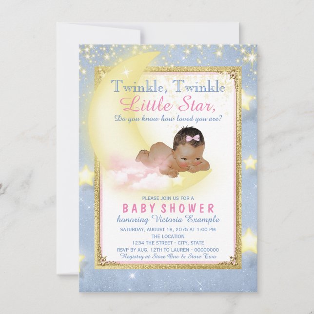 Convite Menina Brilha Brilha Estrelinha Chuvada de Bebê (Frente)